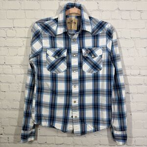 Hollister Shirt Men’s Small Plaid Pearl Snap Button Y2K Western Cowboy Shacket